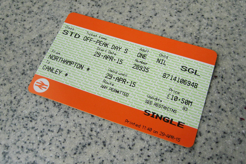 Ticket, Northampton Canley 
 My ticket from Northampton to Canley. This was a walk-on, off-peak single that makes it one of the most expensive ways to make the relatively short thirty two-mile journey from Northampton to Canley. It worked out to be just a shade under thirty-three pence per mile! 
 Keywords: Ticket, Northampton Canley