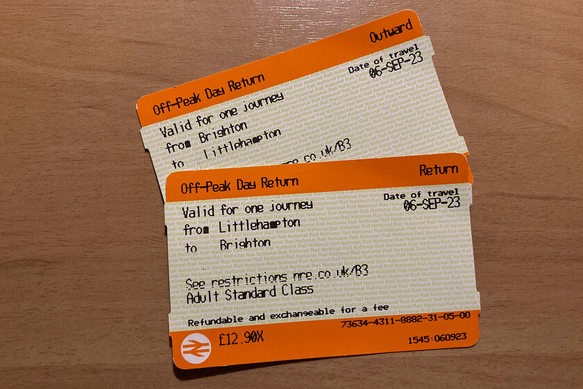 Tickets, Brighton-Littlehampton-Brighton 
 Unfortunately, my return off-peak tickets had to be purchased from one of the machines on the concourse at Brighton due to the huge queue in the ticket office that extended out of the doors, and they want to shut ticket offices due to their lack of use! 
 Keywords: Tickets Brighton-Littlehampton-Brighton