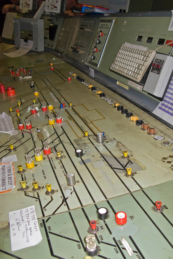 Control board, Bletchley PSB 
 The control board, now out of use following the Bletchley PSB's closure at the end of December last year, is seen complete with various annotations and notes. With the closure of the box control of the signalling has moved to the anonymous Rugby SCC. A short article was published that covers the closure of the box and the wider resignalling at Bletchley can be found here....https://www.yumpu.com/en/document/read/51677628/bletchley-signalling-solutions - however, beware of the pop-up ads! 
 Keywords: Control board Bletchley PSB