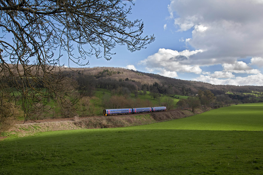 Class 158, GW 08.59 Brighton-Great Malvern (1V94, RT), Avon Valley ST782652 
 With a smashing early spring sky overhead, a class 158 passes through the Avon Valley between Bradford-on-Avon and Bath Spa forming the 08.59 Brighton to Great Malvern. This is an interesting working that takes a pretty circuitous route from the South Coast to the Midlands knocking on the Welsh Border! 
 Keywords: Class 158 1V94 Avon Valley ST782652