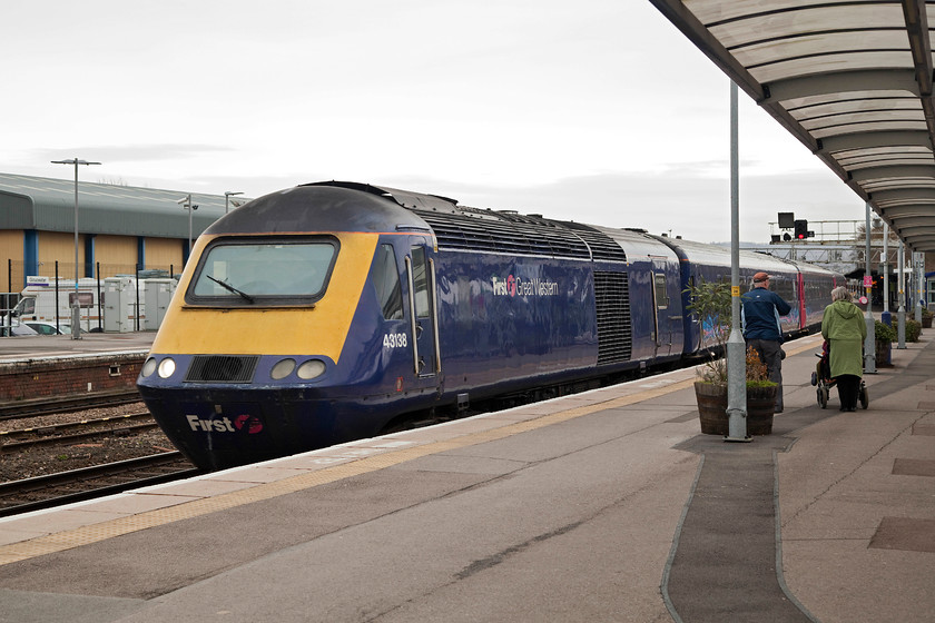 43138, GW 12.36 Cheltenham-London Paddington (1L58, 2L), Gloucester station 
 43138 draws into Gloucester station having made the short journey from Cheltenham Spa. This service will then reverse and continue its journey to London Paddington. Andy and me took this 12.35 Cheltenham to Paddington 1L58 working back to Swindon. 43138 was released on to the Western Region in the spring of 1980 as part of set 253034, initially based at St. Philips Marsh in Bristol. 
 Keywords: 43138 1L58 Gloucester station