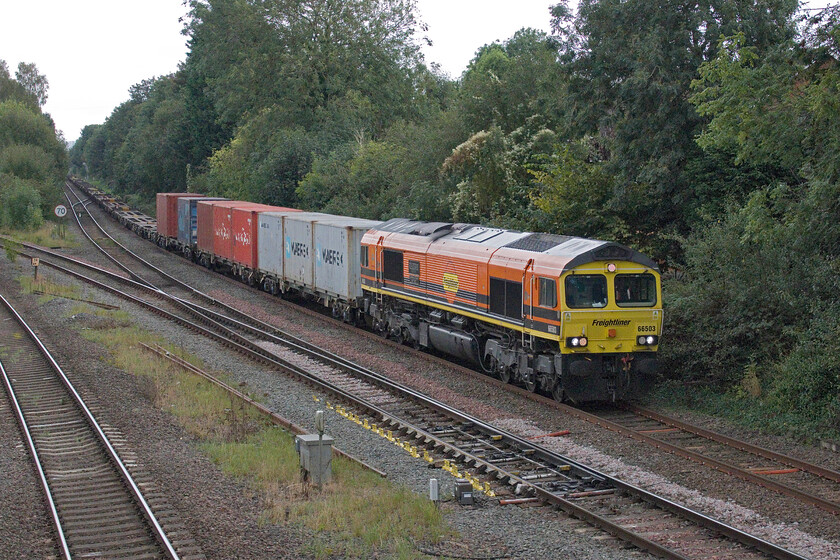 66503, 09.32 Wembley Yard-Hams Hall (4M41, 3L), Warter Orton 
 After being disappointed with our quest to capture an HST on their last day of operation Andy and I headed for Water Orton to photograph some freight. On arrival 66503 The Railway Magazine Celebrating 125 years, 1897-2022 appeared leading the 09.32 Wembley Yard to Hams Hall Freightliner. The 4M41 normally originates from London Gateway so I am unsure as to why today it was starting from Wembley. This is my first photograph of 66503 since its rededication on 09.08.23 where the Celebrating 125 years, 1897-2022 plate was added in a ceremony at Freightliners Midland Road depot in Leeds. After this freight had passed it started to rain and a quick look at RTT revealed little more for some time; the day was not improving! 
 Keywords: 66503 09.32 Wembley Yard-Hams Hall 4M41 Warter Orton Freightliner The Railway Magazine Celebrating 125 years, 1897-2022