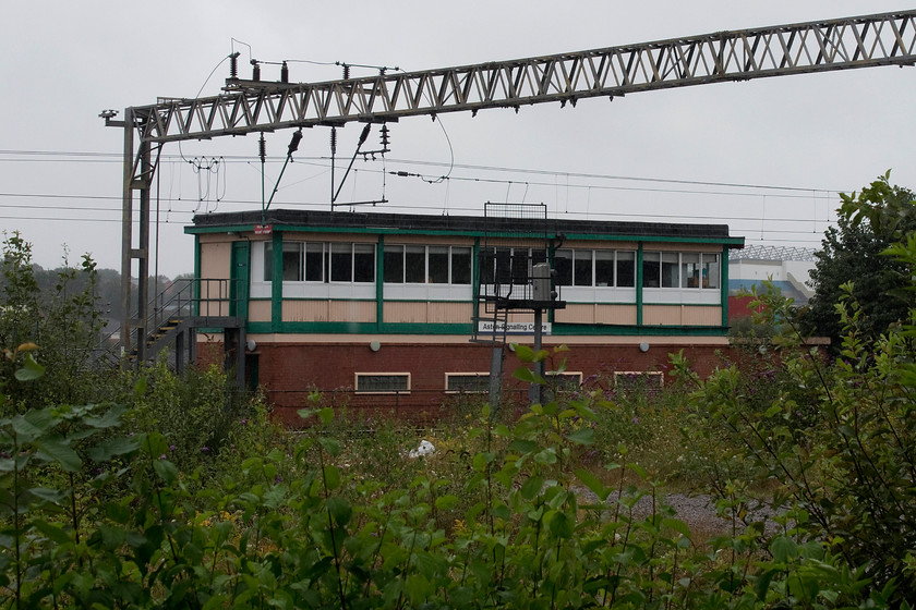 Aston Signalling Centre signal box (ex Vauxhall Shunt Frame) (BR, 1957) 
 When I last took a photograph of the former Vauxhall Shunt Frame signal box in 2016 from a passing train I stated that I doubted that I would take a better picture, see.... https://www.ontheupfast.com/v/photos/21936chg/25576130404/aston-signalling-centre-signal-box However, on this wet and miserable day using my long ladder I have managed a better picture, if a little compromised by the growth of saplings, of the British Railways built 1957 box now named Aston Signalling Centre. Notice the St. Andrew's stadium of Birmingham City FC in the background to the right of the box. 
 Keywords: Aston Signalling Centre signal box ex Vauxhall Shunt Frame 1957)