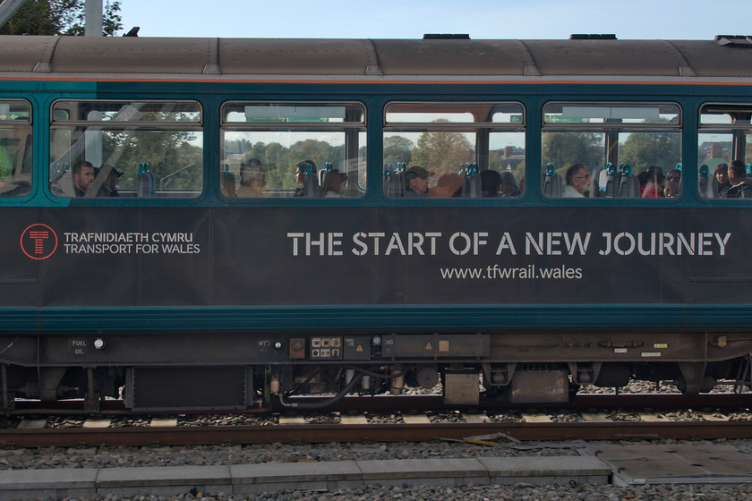 Message, side of class 14X, Cardiff Central station 
 Transport for Wales has covered the sides of all of their Pacers with this graphic passing on the clear message to its customers that they will soon have to put up with them no more. However, given that there are, at the time of writing, only eighty-seven days before they are all to be withdrawn and replaced I suspect that many passengers will be disappointed given that the delivery and acceptance of the new stock appears stalled. As the old units will not meet the PRM (Persons with Reduced Mobility) legislation that is required from 31st December special dispensation will be required in order to keep them in service. 
 Keywords: Message class 142 Cardiff Central station Pacer