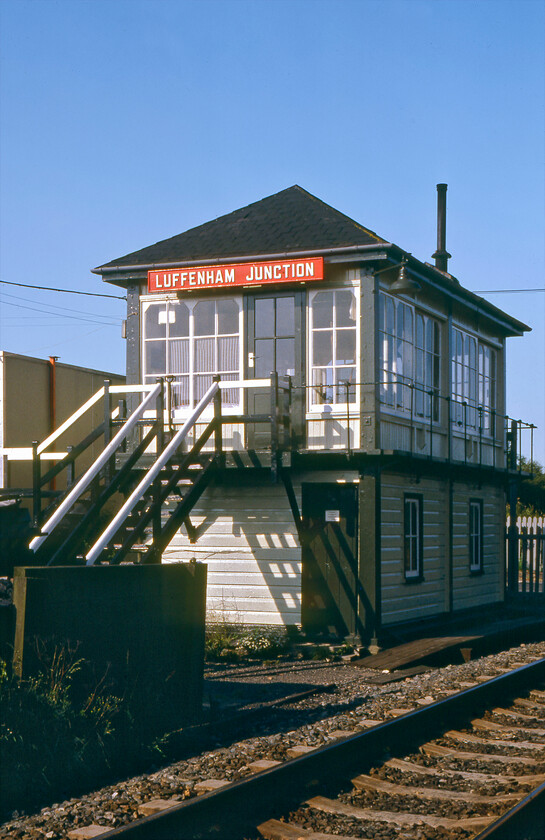 Luffenham Junction signal box (Mid, c. 1900) 
 Luffenham Junction signal box was a Midland box dating from about 1900 but I do not have its exact date of opening unless anybody can advise. The box closed in the late 2000s making a relatively long block post between Manton Junction (to the west) and Ketton (to the east). The box was located adjacent to the station (closed 06.06.66) of the same name at a point where the line towards Seaton and the Welland Valley diverged. Following closure, the box was dismantled and removed to now be operational again (from the summer of 2013) on the Peak Rail heritage line now named Matlock Riverside. In my contemporary notes, I have stated the station building was surprisingly large for such a rural location and that it was designed in the Francais Thompson/Sancton Wood style. 
 Keywords: Luffenham Junction signal box