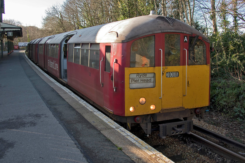 483008, SW 12.38 Shanklin-Ryde Pier Head (2U32), Shanklin station 
 Having taken 483008 from Ryde St. John's Road we are about to take it back again from Shanklin making our only end to end trip of the line to Ryde Pier Head. Introduced to service on London Underground in February 1940, the unit is approaching the end of its life due to the imminent replacement by D78 stock dating from the 1970s in the coming months. The 483s may well be by far the oldest service trains on the network but, in all honesty, they have had their time! 
 Keywords: 483008 12.38 Shanklin-Ryde Pier Head 2U32 Shanklin station Island Line SWT 1938 London Underground stock