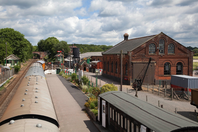 East Anglian Railway Museum from footbridge, Chappel & Wakes Colne station 
 A general view of the East Anglian Railway Museum taken from the footbridge that spans both their running line and that of Network Rail (to the left). Unfortunately, Andy and I did not have sufficient time to explore the museum but I have made a note to self to return sooner than later! 
 Keywords: East Anglian Railway Museum from footbridge Chappel & Wakes Colne station