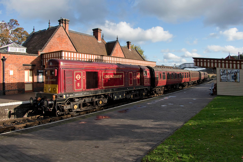 20227, 09.55 Sheringham-Holt, Weybourne station 
 Having done the packing ready to go home I took a walk down to Weybourne station for the last time during this break. I was just in time to see 20227 'Sherlock Holmes' arrive wrong line with the 09.55 Sheringham to Holt. The sun is out again at the end of what had been a superb week for weather but it was a chilly morning. 
 Keywords: 20227 09.55 Sheringham-Holt Weybourne station