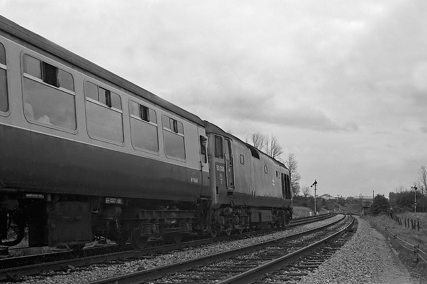 50036, outward leg of The Brewers Droop, London Paddington-London Waterloo (via Salisbury), Bradford Junction 
 Having concluded his business with the signallman after the single line journey from Thingley Junction near Chippenham, the driver has the road away from Bradford Junction. The Lea Valley Locomotive Club's 'Brewer's Droop' railtour from Paddington to Waterloo via Yeovil Junction heads off towards Trowbridge and Westbury over Bradford South Junction lead by 50036. At Yeovil Junction, the 50 would run round and lead the train back to Waterloo via Salisbury. 
 Keywords: 50036 The Brewers Droop London Paddington-London Waterloo Bradford Junction