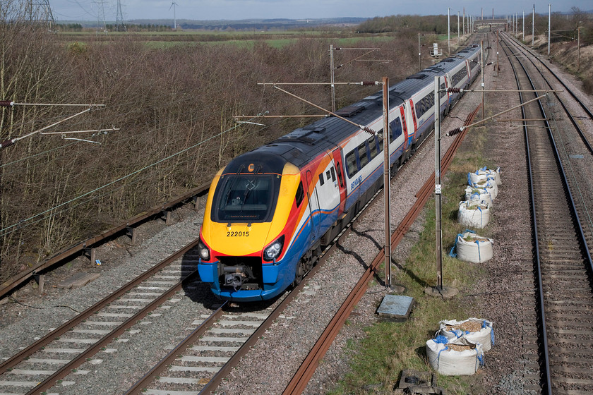 222015, EM 09.05 Nottingham-London St. Pancras (1B26, 2L), Park Road Bridge, Millbrook TL020390 
 222015 '175 Years of Derby's Railways 1839 - 2014' approaches Ampthill Tunnel about to pass under Park Road Bridge working the 09.05 Nottingham to London St. Pancras. This shot may be a bit 'head on' but at least there is no intrusion from the overhead wires, this is difficult to manage in so many locations! 
 Keywords: 22201 1B26 Park Road Bridge Millbrook TL020390