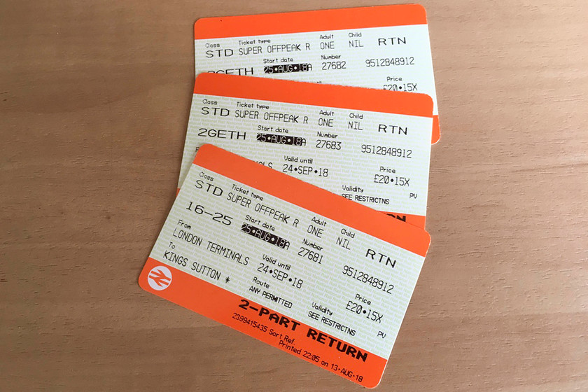 Tickets, London Marylebone Kings Sutton 
 Our return tickets from Marylebone to King's Sutton. A route that we don't normally take for one of our trips to London but, as the GWML was completely closed due to engineering works at Wembley, this alternative journey was required.