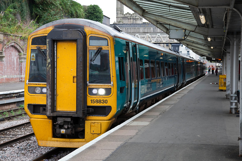 158830, AW 09.30 Aberystwyth & 07.24 Pwllheli-Birmingham International (1G25 & 2G25), Shrewsbury Station 
 158830 prepares to leave Shrewsbury station working the 09.30 Aberystwyth and 07.24 Pwllheli to Birmingham International. There are a number of journeys by train that I have on my 'to-do' list and this is one of them. From the heartlands of the Midlands to the rugged coast of west Wales must be a fascinating route to follow. 
 Keywords: 158 830 09.30 Aberystwyth 07.24 Pwllheli-Birmingham International 1G25 2G25 Shrewsbury Station