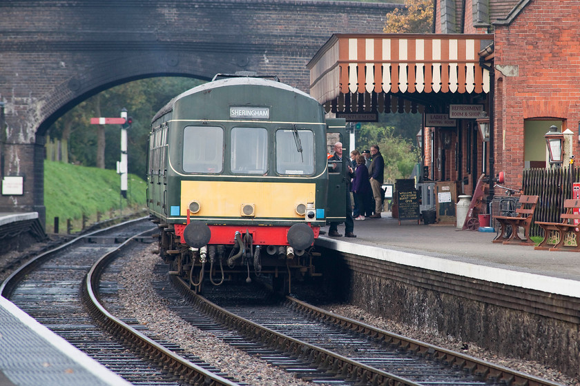 M56352 & M51192, 09.45 Sheringham-Holt, Weybourne station 
 M56352 looks a little tatty and as though it ought to be the next one in the repair and paint shop over the winter shut down! The leading car, M51192, looks very smart having been out-shopped relatively recently. The DMU sits wrong -line in platform one at Weybourne station working the 09.45 Sheringham to Holt. It arrives at platform one so as to drop off daily supplies for the station buffet. 
 Keywords: M56352 M51192 09.45 Sheringham-Holt Weybourne station