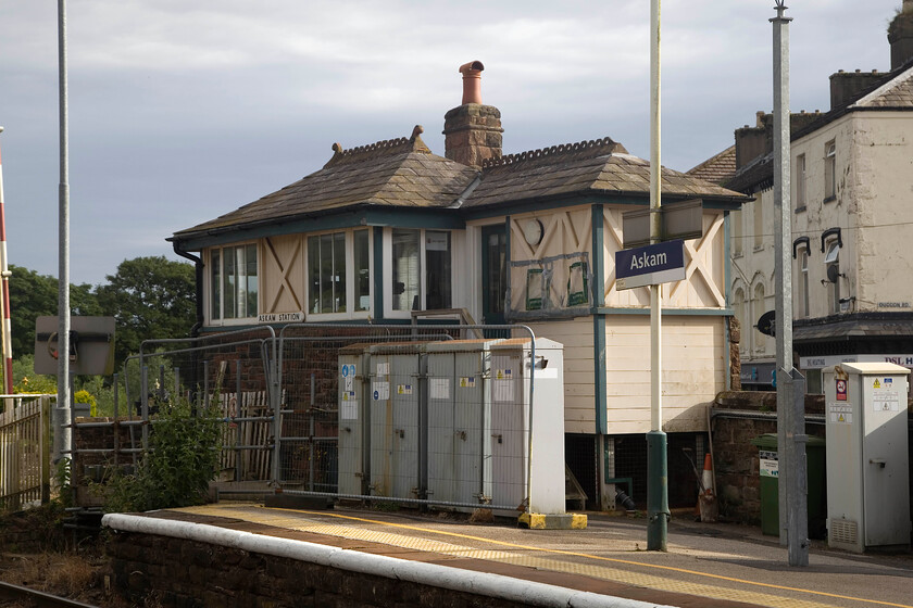 Askam signal box (Furness, 1890) 
 The superb Furness signal box at Askham dates from 1890 and is still in operation despite its planned closure in 2012! Whist Volker Rail was much in evidence during this visit along the Cumbria Line I do not believe that they were working towards full modernisation of the signalling but tinkering around the edges. Whatever the future holds, Askham box will remain as it is Grade II listed by English Heritage. 
 Keywords: Askam signal box Furness 1890