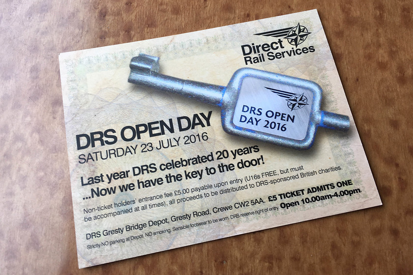 Entry ticket, DRS Gresty Bridge open day 
 The rather nicely done entry ticket fro DRS's Gresty Bridge open day. They always seem to make an effort with their tickets, well done to the designer of this one and for their Photoshop skills! 
 Keywords: Entry ticket DRS Gresty Bridge open day