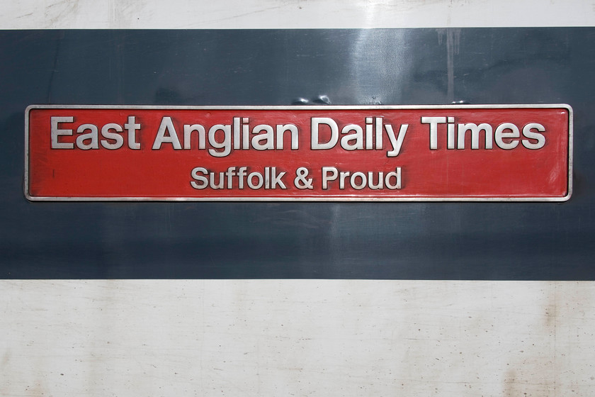 Nameplate, 90011, 15.30 Norwich-London Liverpool Street (1P49, RT), Norwich station 
 A number of the class 90s that run on the Great Eastern line out of Liverpool Street are name. They all have names associated with the East of England such as this one. 90011 is about to work the 15.30 Norwich to Liverpool Street. One wonders what will happen to the names, or the class 90s for that matter when they are withdrawn from service on this line next year? 
 Keywords: Nameplate 90011 15.30 Norwich-London Liverpool Street 1P49 Norwich station