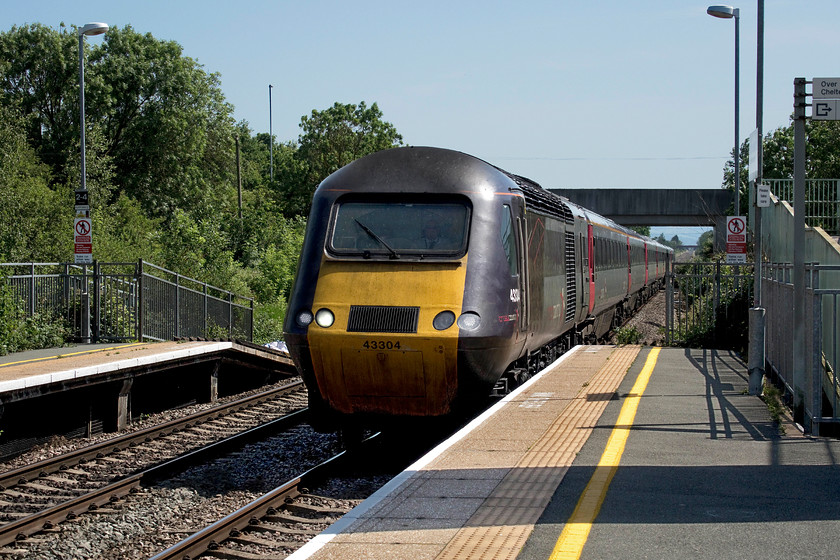 43304, XC 12.25 Plymouth-Glasgow Central (1S51, 21L), Ashchurch for Tewkesbury station 
 Prior to our trip, I had written down the Crosscountry HST workings hoping that we would be able to see at least one following our visit to the Gloucestershire and Warwickshire Railway. I thought that we would miss the 1S51 12.25 Plymouth to Glasgow Central at Ashchurch for Tewkesbury but it was running a little late so power car 43304 is seen leading the train through the station. Currently, there are calls for some of the redundant GW HST sets to be used by Crosscountry in order to bolster their poor and overcrowded trains both on this route and the Birmingham to Reading and south coast services. 
 Keywords: 43304 12.25 Plymouth-Glasgow Central 1S51 Ashchurch for Tewkesbury station