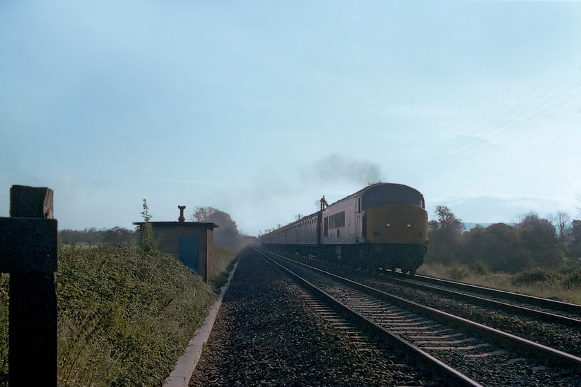 46011, outward leg of West Wilts Scout excursion, Rudge ST835509 
 Taking straight into the early morning sun, 46011 accelerates away from Fairwood Junction in the distance. It is leading one of the train cruises run by the West Wiltshire Scout group that they organised on a periodic basis. As a seasoned Boy Scout, I had travelled on some of them in the past but chose not to go on this one. I am not sure where it was heading but it was obviously the West Country somewhere, if anybody has any information as to its destination that would be useful. 
 Keywords: 46011 West Wilts Scout excursion Rudge ST835509