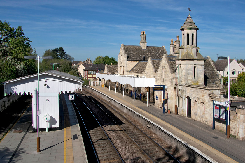 Stamford station 
 Designed by the renowned architect Sancton Wood and built to a mock-Gothic style, Stamford station building was opened in 1848. The style of the building emulates the nearby Burghley House, home to the famous horse trials. The station has undergone some considerable restoration and improvements, indeed, during our visit the CCTV cameras were being replaced. The former Midland signal box can be seen at the end of the far platform. 
 Keywords: Stamford station