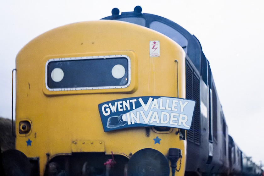 Headboard, 37233 & 37269, The Gwent Valley Invader, Crewe-Blaenavon (1Z46), Blaenavon Colliery 
 Having arrived at the Blaenavon Colliery, passengers were permitted to leave the train and wander around. Before 37233 and 37269 ran round the stock I managed to get a picture of the superb headboard. It really is a work of art and I wonder if it still exists today? 
 Keywords: Headboard 37233 & 37269 The Gwent Valley Invader Crewe-Blaenavon 1Z46 Blaenavon Colliery