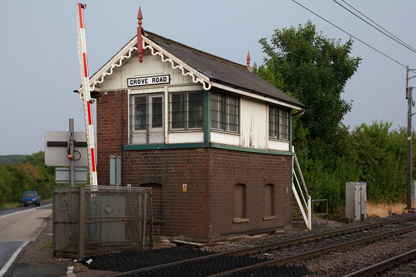 Grove Road signal box (GN, c.1880) 
 Grove Road level crossing is situated on a minor road that leaves the A638 (the old A1 Great North Road) just south of Retford. The ex signal box is a Great Northern Type 1 box dating from c.1880. Today, it is closed but for emergency use. The crossing is monitored by CCTV from Ranskill. Despite virtual closure, the box is in good condition and retains many of it GN features and a wooden nameboard. 
 Keywords: Grove Road signal box