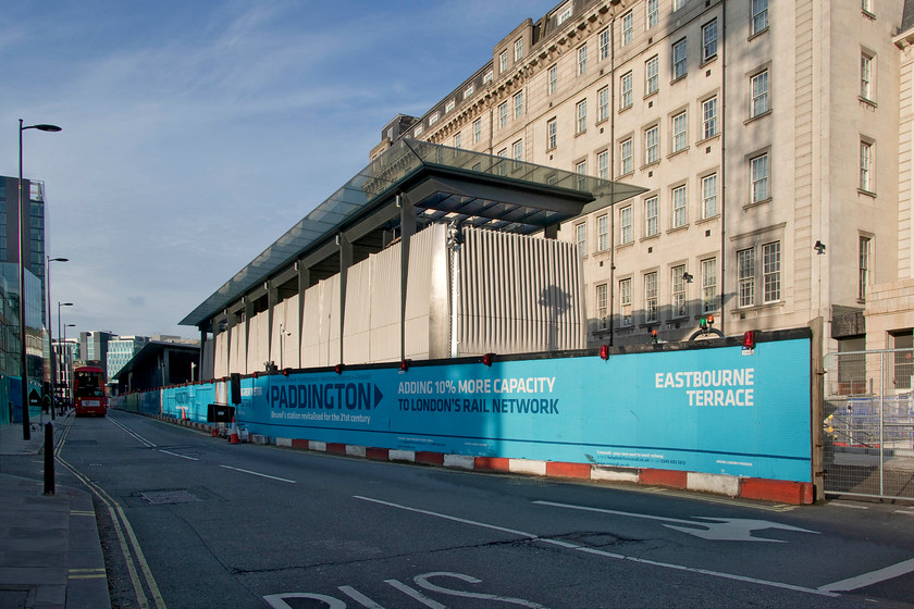 Crossrail construction, Paddington station, Eastbourne Terrace 
 Now laughably behind schedule and chronically over budget, Crossrail may open during 2021 with partial operation coming a little earlier. This view shows the interchange station located on Eastbourne Terrace with Paddington station looming large behind. I am sure that when Crossrail opens it will be an excellent line that will provide superb service to Londoners but it's such a shame that it has taken so long to complete. I have a nagging feeling that the same thing will be said about HS2 over the coming few years. 
 Keywords: Crossrail construction Paddington station Eastbourne Terrace