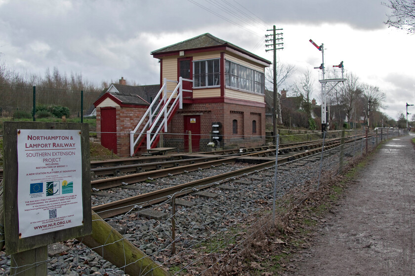 Boughton signal box & station 
 The Northampton and Lamport Railway has been working hard to extend its operation south for a number of years and it is now tantalisingly close to being completed! A glance at its website, see.... https://www.nlr.org.uk/boughton-extension/ documents the progress that has obviously, like everything else, been somewhat hampered by the two years of COVID. It looks as if it should be completed sometime this year and that once certification has been achieved trains can operate out and back with the locomotives able to run round, something that has not been able to happen since it opened in 1995. 
 Keywords: Boughton signal box & station NLR Northampton and Lamport Railway Boughton Extension