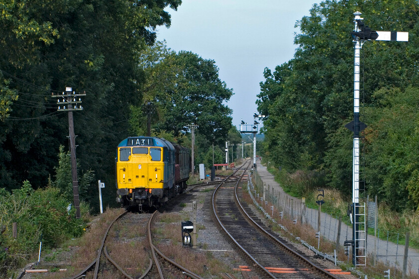 31289, stabled, Pitsford sidings 
 Long-term resident Type 3 31289 'Pheonix' is sidelined in the sidings just north of Pitsford and Brampton station. The class 31 is usually in use hauling trains on days such as this through the summer but today brake van rides are being operated between the station and Merry Tome Lane. 
 Keywords: 31289 Pitsford sidings Pheonix