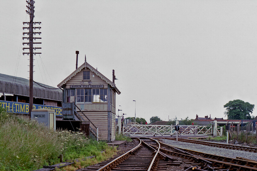 Barrow Road Crossing signal box (RSCo, 1885) 
 What a superb scene! Barrow Road signal box was built by the RSCo (Railway Signalling Company) for the Manchester, Sheffield, and Lincolnshire Railway in 1885. The line to the right led off to Barton-on-Humber with the one in the foreground leading on to New Holland Pier. In the background, just below the bracket signal, is the new and yet to open New Holland station built to replace New Holland Town that is located a short distance behind where I am standing. Town station closed less than a week after this phograph was taken with the opening of the Humber Bridge and the consequential closure of the Humber ferry service. 
 Keywords: Barrow Road Crossing signal box RSCo