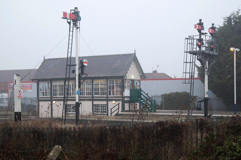 Skegness Signal Box (GN, 1882) 
 Some fantastic signalling at Skegness. With the 1882 Great Northern signal box in the background there is a normal starter with attached shunting signal. There is also a starter bracket with subsidiary arms below. All this, with the exception of the Grade II listed box, will be swept away when he whole of the Poacher Line is comprehensively re-signalled in 2020. 
 Keywords: Skegness Signal Box GN, 1882