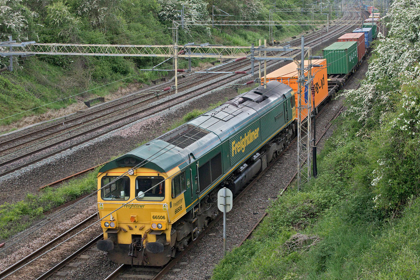 66506, 12.16 Lawley Street-London Gateway (4L46, 17E), Victoria bridge 
 Freightliner's 66506 'Crewe Regeneration' leads the 12.16 Lawley Street to London Gateway 4L46 past Victoria bridge. Since it arrived in the UK in June 2000 it has only ever worn the green Freightliner livery and nameplate that was applied a month after its arrival. I find it astonishing that a locomotive such as this has become a fixed part of our railway scene and has been in operation for twenty years now; where has the time gone? 
 Keywords: 66506 12.16 Lawley Street-London Gateway 4L46 Victoria bridge Crewe Regeneration Freightliner