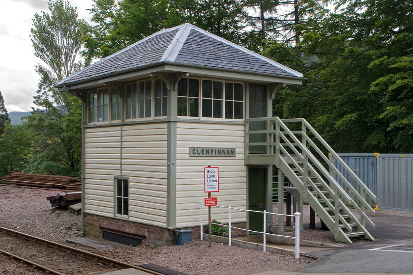 Glenfinnan signal box (preserved), (WHE, 1901) 
 The preserved signal box at Glenfinnan station is now preserved and part of the railway museum in the old station buildings. By prior arrangement, the Railway Signal Company built box can be visited with it still containing its levers and frame. The box was opened in 1901 for the West Highland Railway's extension to Mallaig. Off course, the station is extremely popular with visitors who make the pilgrimage to Glenfinnan in search of their own Harry Potter experience often disappointed to find that Hogwarts does not actually exist being a creation of CGI! 
 Keywords: Glenfinnan signal box RSC WHE, 1901 West Highland railway Extension Railway Signal Company