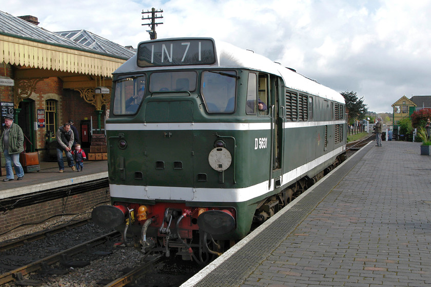 D5631, running out of station, Sheringham station 
 Having been detached from its incoming train, D5631 (formally 31207) runs round its stock initially heading off towards the signal box in the background. This particular Class 31 was, apart from the last few years of its mainline life, an Eastern Region locomotive variously based at Norwich, Finsbury Park and March. It would have worked throughout the East Anglia network perfectly at home hauling passenger trains as well as freight including work throughout the remains of the M&GN network. 
 Keywords: D5631 Sheringham station NNR North Norfolk Railway Poppy Line 31207