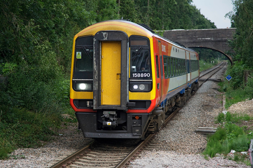 158890, SW 16.56 Salisbury-Romsey (via Southampton) (2R62, 2L), Chandlers Ford station 
 158890 draws into Chandler's Ford station with the 16.56 Salisbury to Romsey via Southampton service. The station was closed in 1969 and the line only saw very occasional use. However, the station was reopened in 2003 and now enjoys healthy patronage and a regular service. 
 Keywords: 158890 2R62 Chandler's Ford station