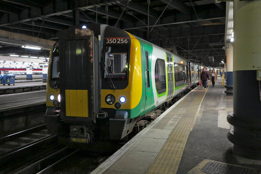 350256, 22.24 London Euston-Northampton (2N31, RT), London Euston station 
 350256 waits in the 'tomb' that is London Euston! It is about to work the 22.24 service to Northampton, our train home. There is some hope that when HS2 eventually gets going, that Euston will go through something of a renaissance seeing it rebuilt in a manner to match its status as one of the country's premier stations. 
 Keywords: 350256 2N31 London Euston station