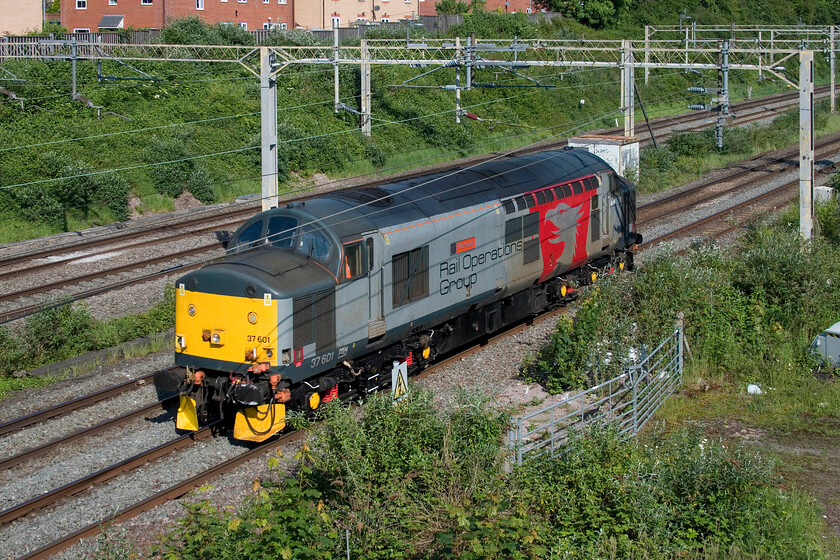 37601, 07.12 Leicester LIP-Ilford EMUD (0L50, 4E), site of Roade station 
 Photographs of light engines do not usually get me specially out to the lineside but when the subject is veteran 37601 'Perseus' and the sun is out I make an effort! Running as 0L50 the 07.12 Leicester LIP to Ilford EMU Depot is seen passing the site of Roade's station. I was hoping that later in the day it would return hauling an EMU, which it did, but, alas via the MML and too late to get out and capture an image. 
 Keywords: 37601 07.12 Leicester LIP-Ilford EMUD 0L50 site of Roade station Rail Operations Group ROG Perseus