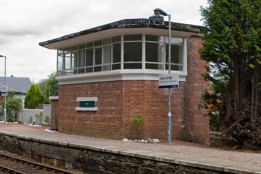 Spean Bridge signal box (Closed) (LNER, 1949) 
 Spean Bridge signal box was opened in 1949 by British Railways to a classic LNER design. It is characterised by having a square-plan, being constructed of red brick signal box with chamfered corner angles and a flat roof. It is a listed structure as is the adjacent station building being closed in 1988 when the RETB signalling was commissioned. 
 Keywords: Spean Bridge signal box LNER 1949