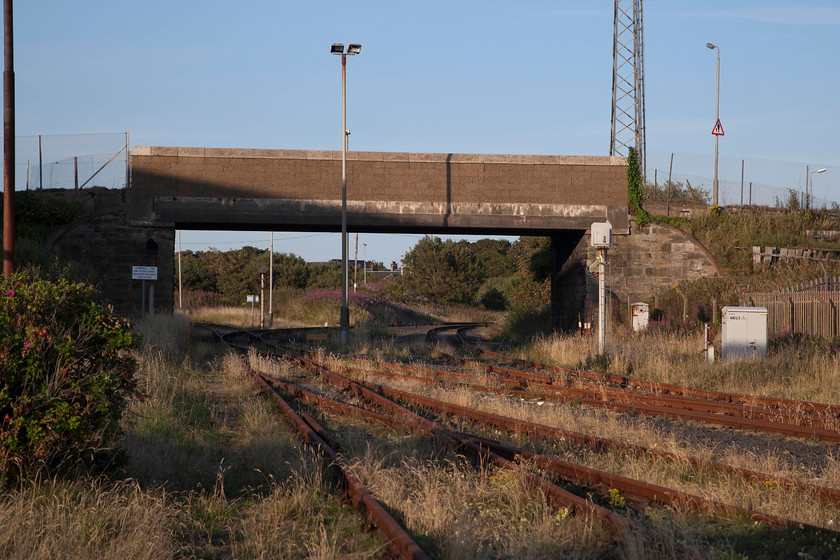 Sidings, Ayr Harbour 
 Looking from the harbour roads at Ayr inland towards the mainline. There are a number of lines in this image but most are truncated at various points with only one making it on to the harbour wall itself. Let's hope that new flows can be identified and that they can be used again, a valuable rail-linked resource like this needs to be kept for possible future use rather than being recklessly pulled up with expensive apartments built on the land! 
 Keywords: Sidings, Ayr Harbour