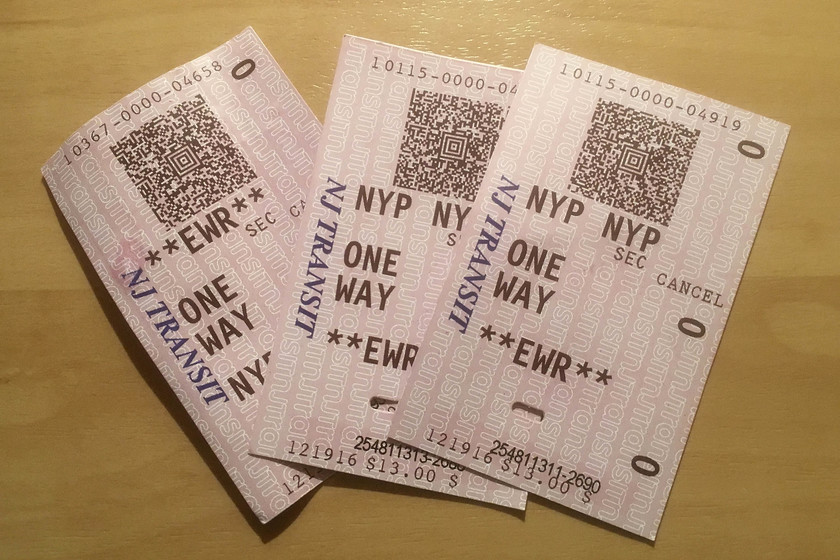 Tickets, New York Penn-Newark International Airport 
 Our tickets for the journey from New York Penn station to Newark International Airport, a journey of about thirty minutes. They cost a steep $13 each, a price made worse by the dreadful pound to dollar exchange rate thanks to BREXIT! However, they did include the journey on the AirTrain that took us right into the airport terminal building. 
 Keywords: Tickets New York Penn-Newark International Airport