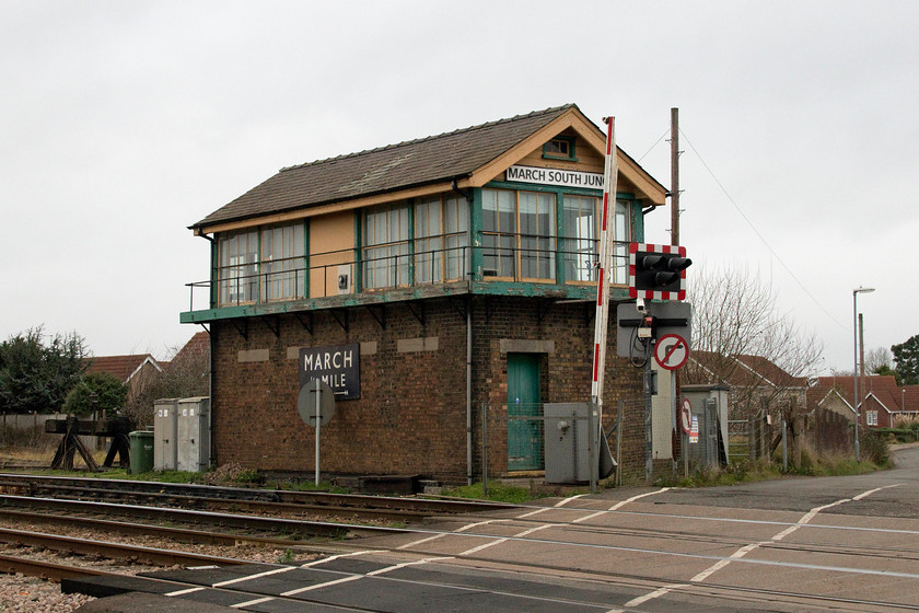 March South Junction signal box (LNER, 1927) 
 Built by the LNER in 1927, March South Junction signal box is a Type 11c structure within clear sight of March East Junction which itself is just next to the station. This box is mainly unmolested having not had any UPVC cladding applied or any of its windows replaced. It also still boasts the huge BR (Eastern) blue enamel pointing to the station. This box, along with all the others in the area is due to be wiped away next year when control is moved to a signalling centre in Romford of all places! 
 Keywords: March South Junction signal box