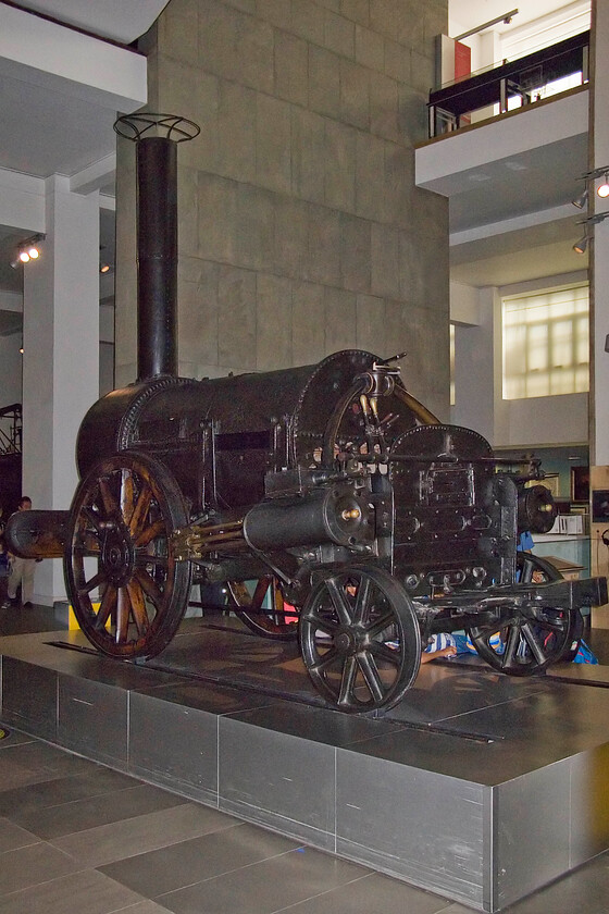 1, exhibit, Science Museum 
 Dating from 1829 Stephenson's 'Rocket' has its place firmly in railway history being the winning design of the fabled Rainhill trials. Ignoring the yellow operational repicas this one at the Science Museum is the original locomotive characterised by its revised piston layout that are only just above the horizontal rather than being at forty-five degrees as built. It was operational until 1862 after a number of further experimental modifications but advancements in steam technology had largely overtaken it by then. 
 Keywords: 1 Rocket exhibit Science Museum