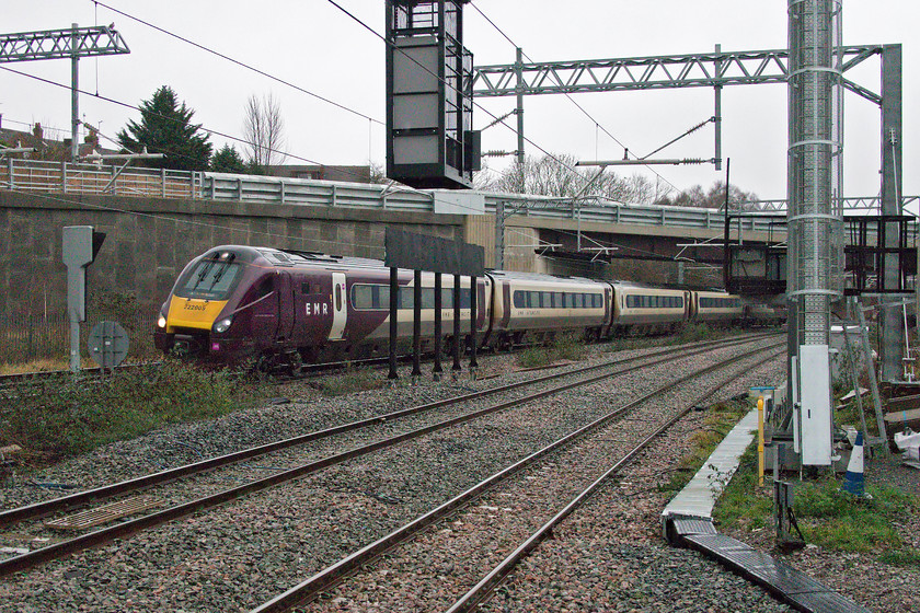 222009, EM 11.12 Nottingham-London St. Pancras (1B36, 2L), Wellingborough station 
 A number of new photographic opportunities have been opened up with the reopening of platform four and the extension of platform three at Wellingborough station. Due to the heavy rain and the limitation of taking photographs under an umbrella I could not explore them all! However, 222009 is seen arriving at the station working the 11.12 Nottingham to St. Pancras EMR service. On any other normal day, two days before Christmas, the station and this train would be busy but this is 2020 and as such very few passengers were on the train. 
 Keywords: 222009 11.12 Nottingham-London St. Pancras 1B36 Wellingborough station EMR East Midlands Railway