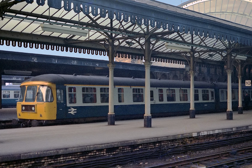 Class 124-DMU, unidentified Liverpool LS working, York station 
 Close examination of this image almost reveals the number of this Class 124 DMU but not clearly enough to positively identify it. These units were amongst my favourite first generation DMUs. Their elegant design and power made them a fast and comfortable way to cross the Pennines for which they were designed. Off-course, as a West Country boy, I am biased as they were another example of Swindon Works' finest!