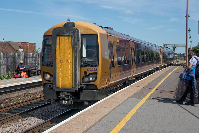 172222, LN 14.26 Stratford-on-Avon-Kidderminster (Cancelled from Stourbridge Junction) (2K55, 21L), Birmingham Moor Street station 
 Andy and I had intended to catch this West Midlands Railway service to Kidderminster but as it arrived it was clearly already busy and there were many passengers waiting to board here at Birmingham Moor Street. As there was another, also delayed, service not too far behind we opted to wait a little longer for that. The 14.26 Stratford-on-Avon to Kidderminster is being worked by 172222 that if we had boarded we would only have got as far as Stourbridge Junction as it was terminated there after arriving some twenty-one minutes late. 
 Keywords: 172222 14.26 Stratford-on-Avon-Kidderminster Cancelled from Stourbridge Junction 2K55 Birmingham Moor Street station