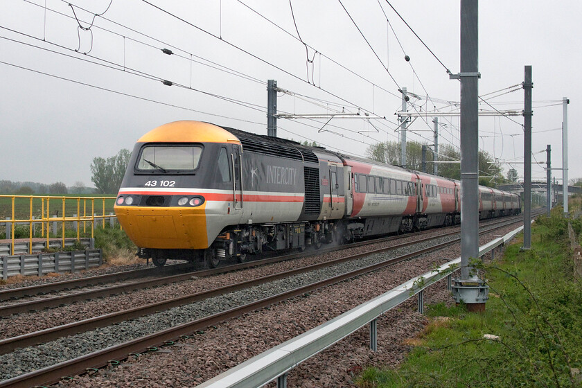 43102, EM 07.40 Leeds-London St. Pancras (1B28, 1E), 'the last up HST', Wymington SP946644 
 The final up HST working......

43102 'The Journey Shrinker' brings up the rear of the FINAL ever up London HST service on the network. Formed of set NL58 1B28 07.40 Leeds to St. Pancras powers up Sharbrook bank near Wymington to bring the curtain down on yet another era of our railways. I must admit that there was a tear in my eye after it had passed that I put down to the windy and chilly weather! 
 Keywords: 43102 07.40 Leeds-London St. Pancras 1B28 the last up HST Wymington SP946644 The Journey Shrinker EMR East Midlands Railway HST