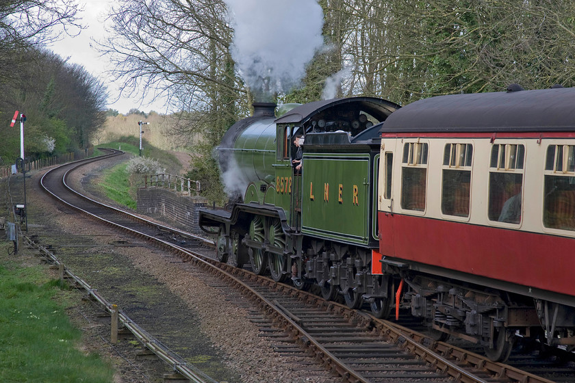 8572, 09.45 Sheringham-Holt, leaving Weybourne 
 LNER 4-6-0 8572 gets away from the North Norfolk Railway's station at Weybourne ready for the charge up Kelling bank. The superbly restored B12 that is synonymous with the railways in Norfolk is leading the 09.45 Sheringham to Holt service, the first one of the day. Notice the period wooden somersault signal pulled off in the distance. 
 Keywords: 8572 09.45 Sheringham-Holt leaving Weybourne North Norfolk Railway LNER B12 4-6-0