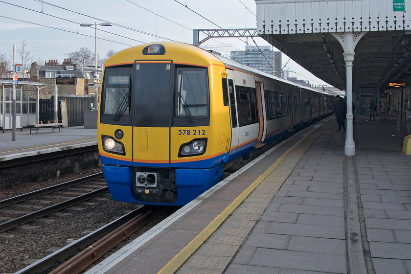 378212, LO 10.50 Stratford-Clapham Junction (2Y26, RT), Camden Road station 
 Dubbed the Capitalstar, the Class 378 units operate on various routes mainly in North London. They are operated by London Overground and have been in service for about ten years. My wife son and I took 378212 working the 10.50 Stratford to Clapham Junction from here at Camden Road station to Shepherd's Bush. 
 Keywords: 378212 10.50 Stratford-Clapham Junction 2Y26 Camden Road station London Overground Capitalstar