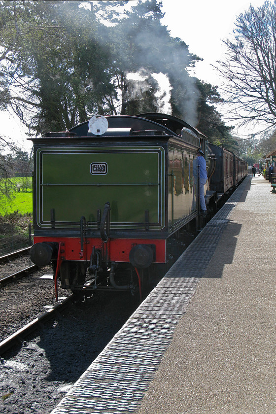 8572, 12.00 Holt-Sheringham, Holt station 
 On arrival at Holt station on our bikes, we had a short break and visited the small and unstaffed bookshop. Whilst we were there LNER B12 8572 was in the station preparing to leave with the 12.00 to Sheringham. 
 Keywords: 8572 12.00 Holt-Sheringham Holt station Poppy Line NNR North Norfolk Railway LNER B12 4-6-0