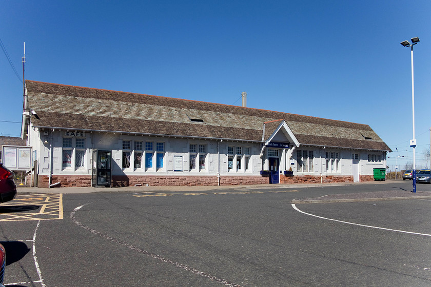 Frontage, Prestwick Town station 
 The frontage of Prestwick Town station. It was opened by the Glasgow, Paisley, Kilmarnock and Ayr Railway in 1839. Today, it is one of the few stations on the Ayr coast route that is staffed. It was renamed Town station when the Airport station opened in 1994. 
 Keywords: Frontage Prestwick Town station