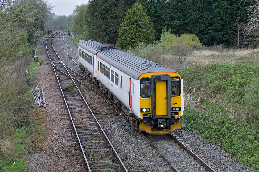 156419, LE 11.45 Norwich-Sheringham (2S16), Whitlingham Lane crossing TG266083 
 156419 slows on the approach to Whitlingham Junction a short distance behind where I am standing on a rather rickety footbridge. The Greater Anglia train is then going to take the branch line towards the north as the 11.45 Norwich to Sheringham 2S16 service. Note Girling's level crossing (at OS grid reference TG264083) in the background where the previous sequence of photographs was taken. 
 Keywords: 156419 11.45 Norwich-Sheringham 2S16 Whitlingham Lane crossing TG266083 Abellio Greater Anglia